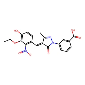 3-(4-{3-ethoxy-4-hydroxy-2-nitrobenzylidene}-3-methyl-5-oxo-4,5-dihydro-1H-pyrazol-1-yl)benzoic acid structure
