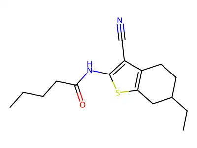 N-(3-cyano-6-ethyl-4,5,6,7-tetrahydro-1-benzothiophen-2-yl)pentanamide structure