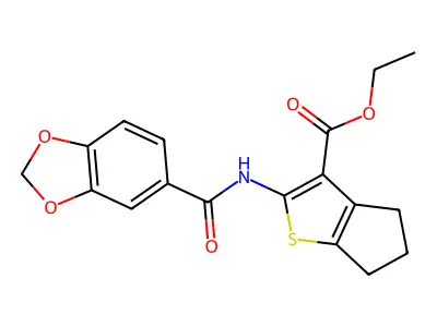 ethyl 2-[(1,3-benzodioxol-5-ylcarbonyl)amino]-5,6-dihydro-4H-cyclopenta[b]thiophene-3-carboxylate structure