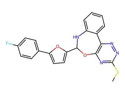 6-[5-(4-fluorophenyl)-2-furyl]-3-(methylsulfanyl)-6,7-dihydro[1,2,4]triazino[5,6-d][3,1]benzoxazepine structure