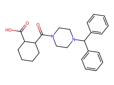 Cyclohexanecarboxylic acid, 2-[[4-(diphenylmethyl)-1-piperazinyl]carbonyl]- structure
