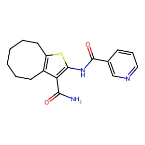 N-(3-carbamoyl-4,5,6,7,8,9-hexahydrocycloocta[b]thiophen-2-yl)pyridine-3-carboxamide structure