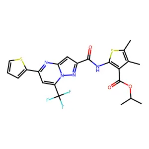 isopropyl 4,5-dimethyl-2-({[5-(2-thienyl)-7-(trifluoromethyl)pyrazolo[1,5-a]pyrimidin-2-yl]carbonyl}amino)-3-thiophenecarboxylate structure