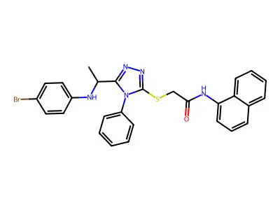 2-[[5-[1-(4-bromoanilino)ethyl]-4-phenyl-1,2,4-triazol-3-yl]sulfanyl]-N-naphthalen-1-ylacetamide structure