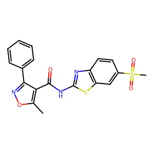 5-methyl-N-(6-methylsulfonyl-1,3-benzothiazol-2-yl)-3-phenyl-1,2-oxazole-4-carboxamide structure