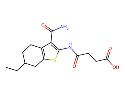 4-[(3-carbamoyl-6-ethyl-4,5,6,7-tetrahydro-1-benzothiophen-2-yl)amino]-4-oxobutanoic acid structure