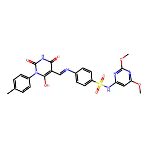N-(2,6-dimethoxy-4-pyrimidinyl)-4-{[(1-(4-methylphenyl)-2,4,6-trioxotetrahydro-5(2H)-pyrimidinylidene)methyl]amino}benzenesulfonamide structure