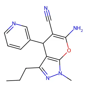 6-amino-1-methyl-3-propyl-4-(3-pyridinyl)-1,4-dihydropyrano[2,3-c]pyrazole-5-carbonitrile structure