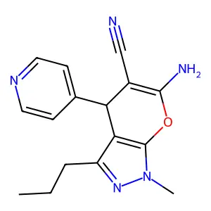 6-amino-1-methyl-3-propyl-4-pyridin-4-yl-4H-pyrano[2,3-c]pyrazole-5-carbonitrile structure