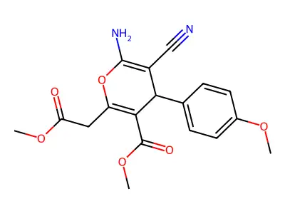 methyl 6-amino-5-cyano-2-(2-methoxy-2-oxoethyl)-4-(4-methoxyphenyl)-4H-pyran-3-carboxylate structure