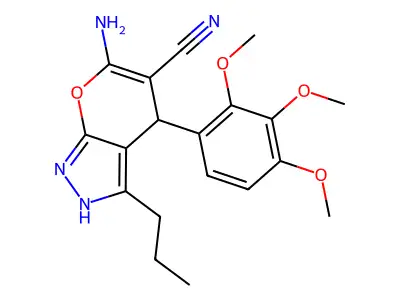 6-amino-3-propyl-4-(2,3,4-trimethoxyphenyl)-2,4-dihydropyrano[2,3-c]pyrazole-5-carbonitrile structure