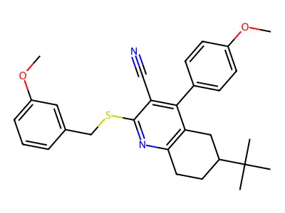 6-(tert-butyl)-2-[(3-methoxybenzyl)sulfanyl]-4-(4-methoxyphenyl)-5,6,7,8-tetrahydro-3-quinolinecarbonitrile structure