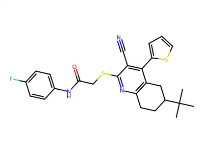 2-{[6-tert-butyl-3-cyano-4-(thiophen-2-yl)-5,6,7,8-tetrahydroquinolin-2-yl]sulfanyl}-N-(4-fluorophenyl)acetamide structure
