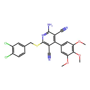 2-amino-6-[(3,4-dichlorobenzyl)sulfanyl]-4-(3,4,5-trimethoxyphenyl)-3,5-pyridinedicarbonitrile structure
