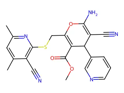 methyl 6-amino-5-cyano-2-{[(3-cyano-4,6-dimethylpyridin-2-yl)sulfanyl]methyl}-4-(pyridin-3-yl)-4H-pyran-3-carboxylate structure