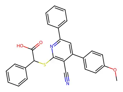 2-[3-Cyano-4-(4-methoxyphenyl)-6-phenylpyridin-2-yl]sulfanyl-2-phenylacetic acid structure