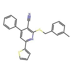 2-[(3-methylbenzyl)sulfanyl]-4-phenyl-6-(2-thienyl)nicotinonitrile structure