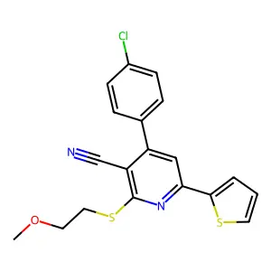4-(4-chlorophenyl)-2-(2-methoxyethylsulfanyl)-6-thiophen-2-ylpyridine-3-carbonitrile structure