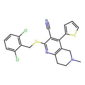 2-{[(2,6-dichlorophenyl)methyl]sulfanyl}-6-methyl-4-(thiophen-2-yl)-5,6,7,8-tetrahydro-1,6-naphthyridine-3-carbonitrile structure