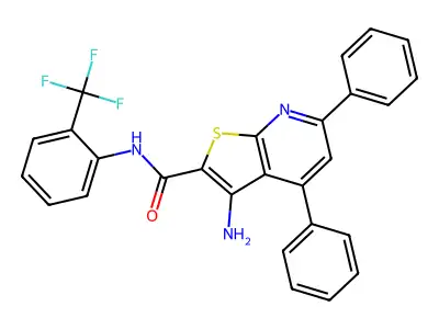 3-amino-4,6-diphenyl-N-[2-(trifluoromethyl)phenyl]thieno[2,3-b]pyridine-2-carboxamide structure
