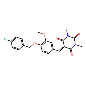 5-[[4-[(4-fluorophenyl)methoxy]-3-methoxyphenyl]methylidene]-1,3-dimethyl-1,3-diazinane-2,4,6-trione structure