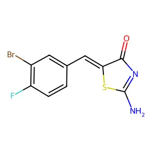 (5Z)-2-amino-5-[(3-bromo-4-fluorophenyl)methylidene]-1,3-thiazol-4-one structure