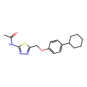 N-[5-[(4-cyclohexylphenoxy)methyl]-1,3,4-thiadiazol-2-yl]acetamide structure