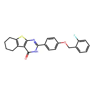 2-{4-[(2-fluorobenzyl)oxy]phenyl}-5,6,7,8-tetrahydro[1]benzothieno[2,3-d]pyrimidin-4(3H)-one structure