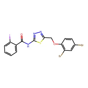 N-{5-[(2,4-dibromophenoxy)methyl]-1,3,4-thiadiazol-2-yl}-2-iodobenzamide structure