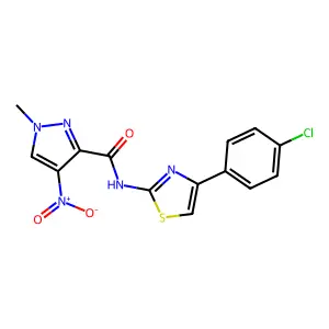 N-[4-(4-chlorophenyl)-1,3-thiazol-2-yl]-1-methyl-4-nitropyrazole-3-carboxamide structure