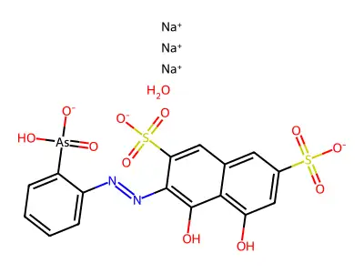 Trisodium 3-[(o-arsonatophenyl)azo]-4,5-dihydroxynaphthalene-2,7-disulphonate structure