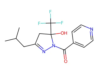 3-isobutyl-1-isonicotinoyl-5-(trifluoromethyl)-4,5-dihydro-1H-pyrazol-5-ol structure