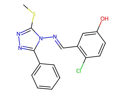 4-chloro-3-[(E)-(3-methylsulfanyl-5-phenyl-1,2,4-triazol-4-yl)iminomethyl]phenol structure