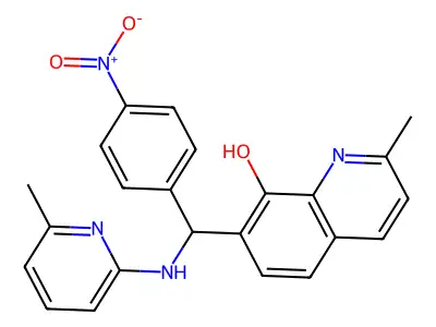 2-Methyl-7-[[(6-methylpyridin-2-yl)amino]-(4-nitrophenyl)methyl]quinolin-8-ol structure