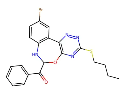 (10-bromo-3-butylsulfanyl-6,7-dihydro-[1,2,4]triazino[5,6-d][3,1]benzoxazepin-6-yl)-phenylmethanone structure