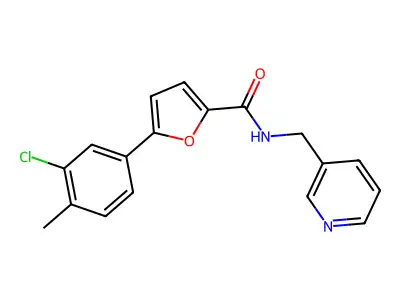 5-(3-chloro-4-methylphenyl)-N-(pyridin-3-ylmethyl)furan-2-carboxamide structure