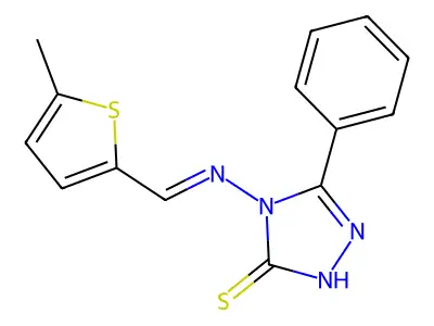 4-(((5-methylthiophen-2-yl)methylene)amino)-5-phenyl-4H-1,2,4-triazole-3-thiol structure