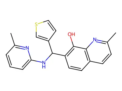 2-Methyl-7-[[(6-methylpyridin-2-yl)amino]-thiophen-3-ylmethyl]quinolin-8-ol structure