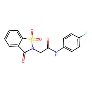 2-(1,1-dioxido-3-oxo-1,2-benzothiazol-2(3H)-yl)-N-(4-fluorophenyl)acetamide structure