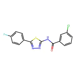 3-chloro-N-[5-(4-fluorophenyl)-1,3,4-thiadiazol-2-yl]benzamide structure
