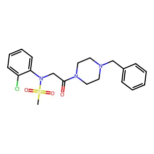 N-[2-(4-benzylpiperazin-1-yl)-2-oxoethyl]-N-(2-chlorophenyl)methanesulfonamide structure
