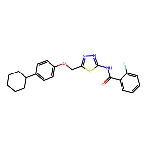 N-{5-[(4-cyclohexylphenoxy)methyl]-1,3,4-thiadiazol-2-yl}-2-fluorobenzamide structure