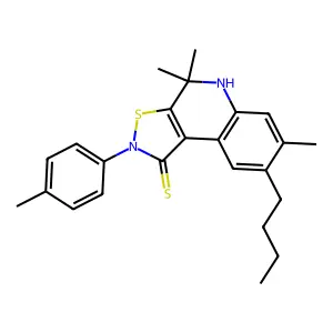 8-butyl-4,4,7-trimethyl-2-(4-methylphenyl)-4,5-dihydroisothiazolo[5,4-c]quinoline-1(2H)-thione structure