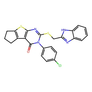 2-[(1H-benzimidazol-2-ylmethyl)sulfanyl]-3-(4-chlorophenyl)-3,5,6,7-tetrahydro-4H-cyclopenta[4,5]thieno[2,3-d]pyrimidin-4-one structure