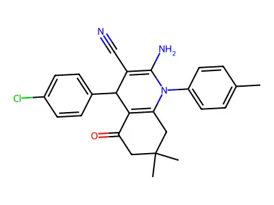 2-amino-4-(4-chlorophenyl)-7,7-dimethyl-1-(4-methylphenyl)-5-oxo-1,4,5,6,7,8-hexahydro-3-quinolinecarbonitrile structure