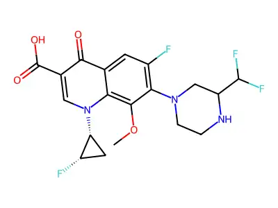 3-Quinolinecarboxylic acid, 7-(3-(difluoromethyl)-1-piperazinyl)-6-fluoro-1-((1R,2S)-2-fluorocyclopropyl)-1,4-dihydro-8-methoxy-4-oxo- structure
