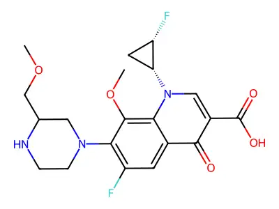 3-Quinolinecarboxylic acid, 6-fluoro-1-((1R,2S)-2-fluorocyclopropyl)-1,4-dihydro-8-methoxy-7-(3-(methoxymethyl)-1-piperazinyl)-4-oxo- structure