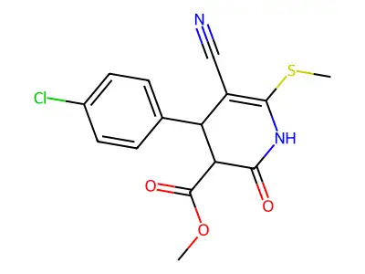 methyl 4-(4-chlorophenyl)-5-cyano-6-(methylthio)-2-oxo-1,2,3,4-tetrahydropyridine-3-carboxylate structure