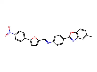 4-(5-methyl-1,3-benzoxazol-2-yl)-N-{(E)-[5-(4-nitrophenyl)furan-2-yl]methylidene}aniline structure
