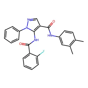 N-(3,4-dimethylphenyl)-5-[(2-fluorobenzoyl)amino]-1-phenylpyrazole-4-carboxamide structure